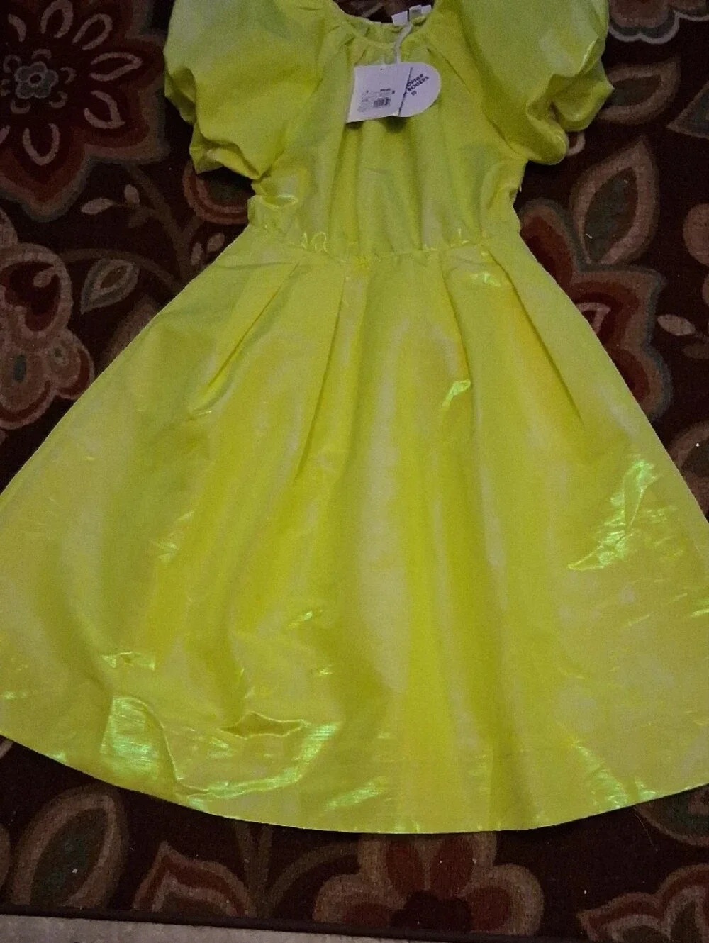 Christopher John Rogers Neon Yellow Shiny Puff Sleeve Dress